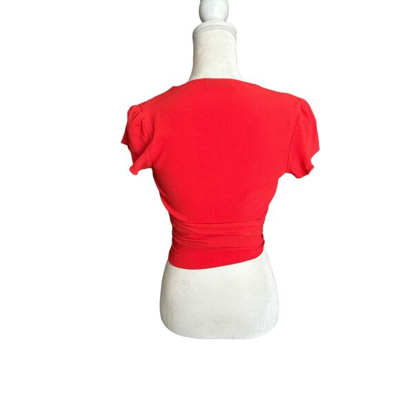Flynn Skye That's a Wrap Crop Top Flutter Sleeve Coral Size Small Summer Beach - Picture 3 of 10
